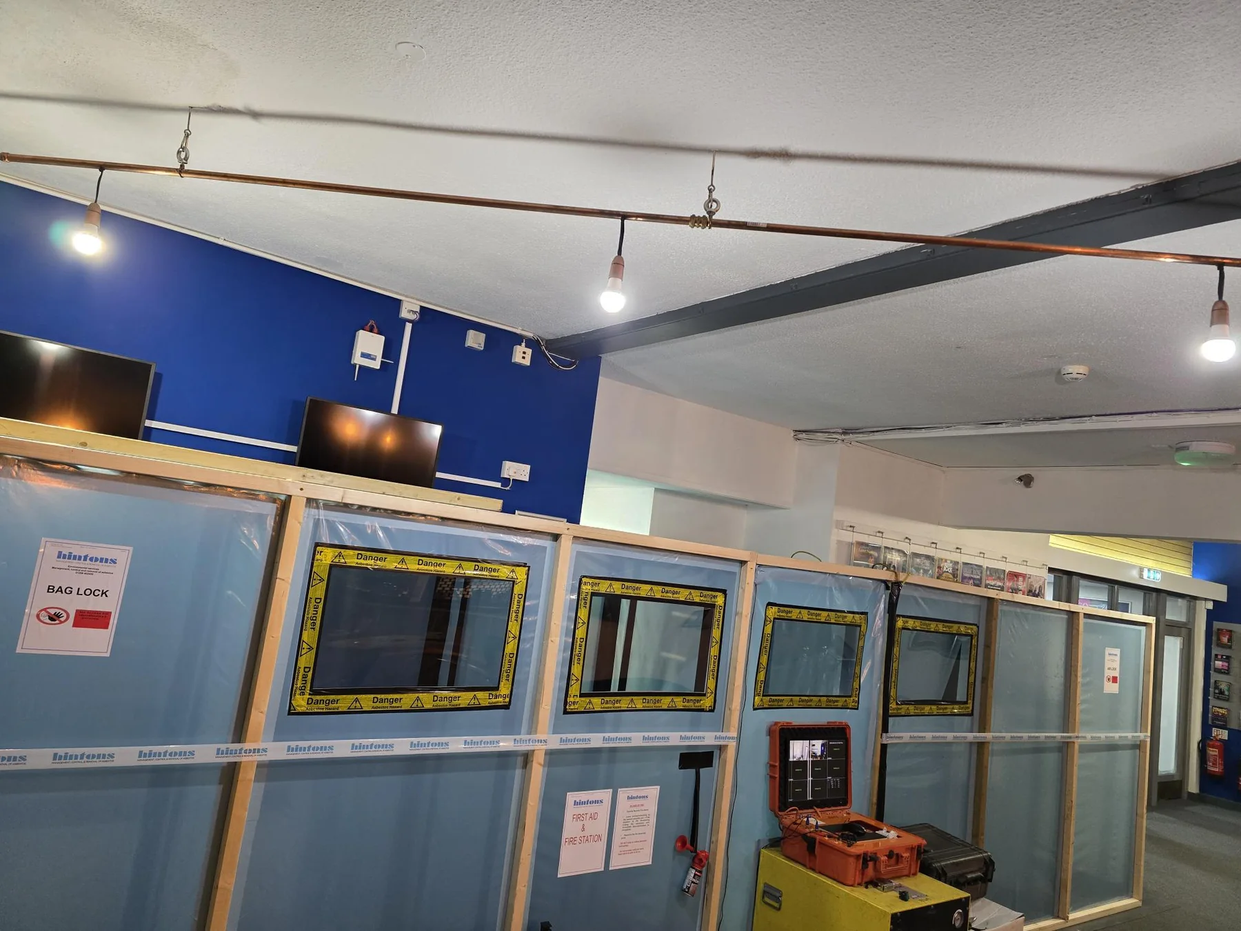 Hintons licensed asbestos enclosure for AIB ceiling removal in a Worcestershire theatre