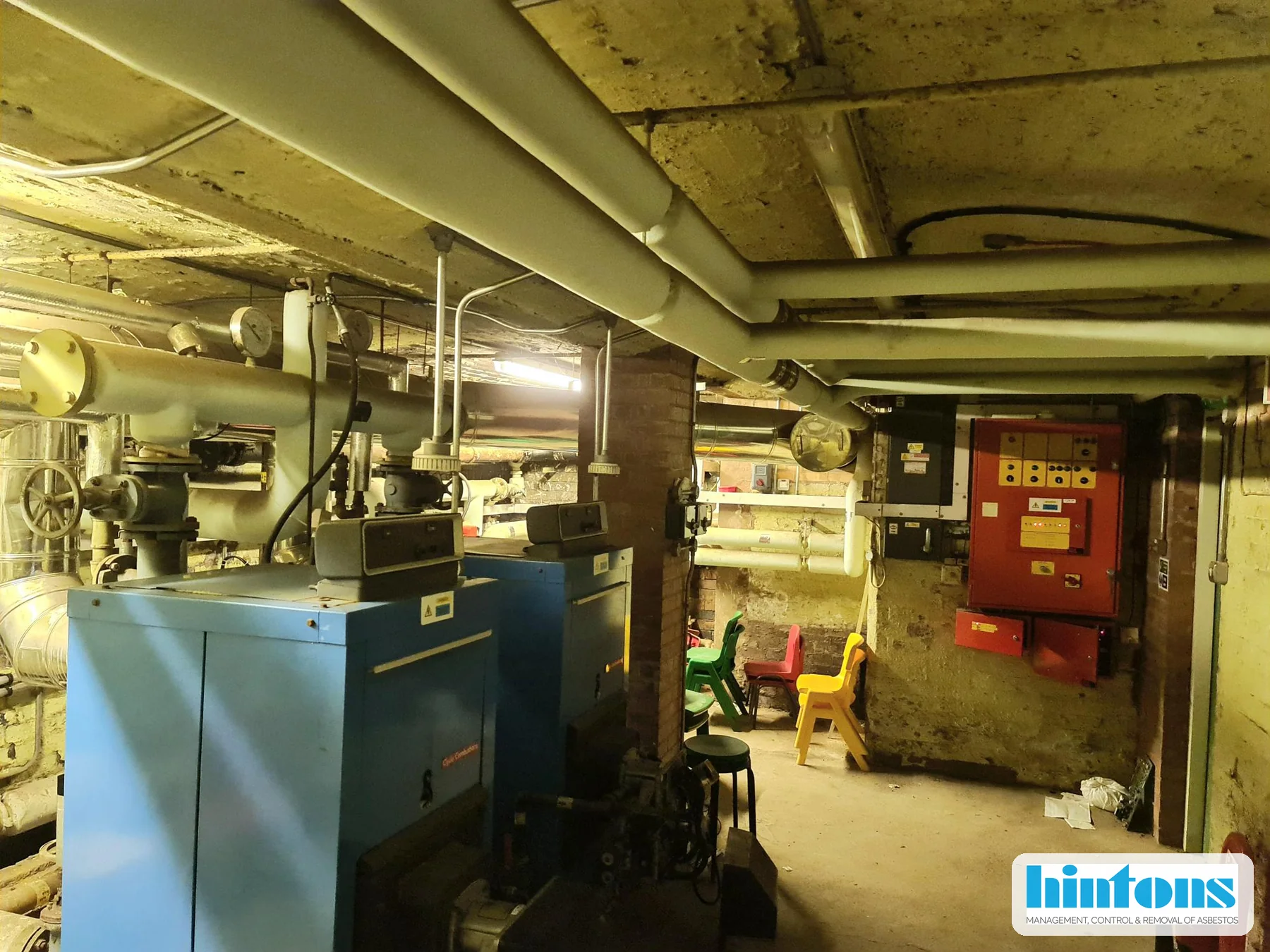 School boiler room before licensed asbestos removal project in Aston Birmingham