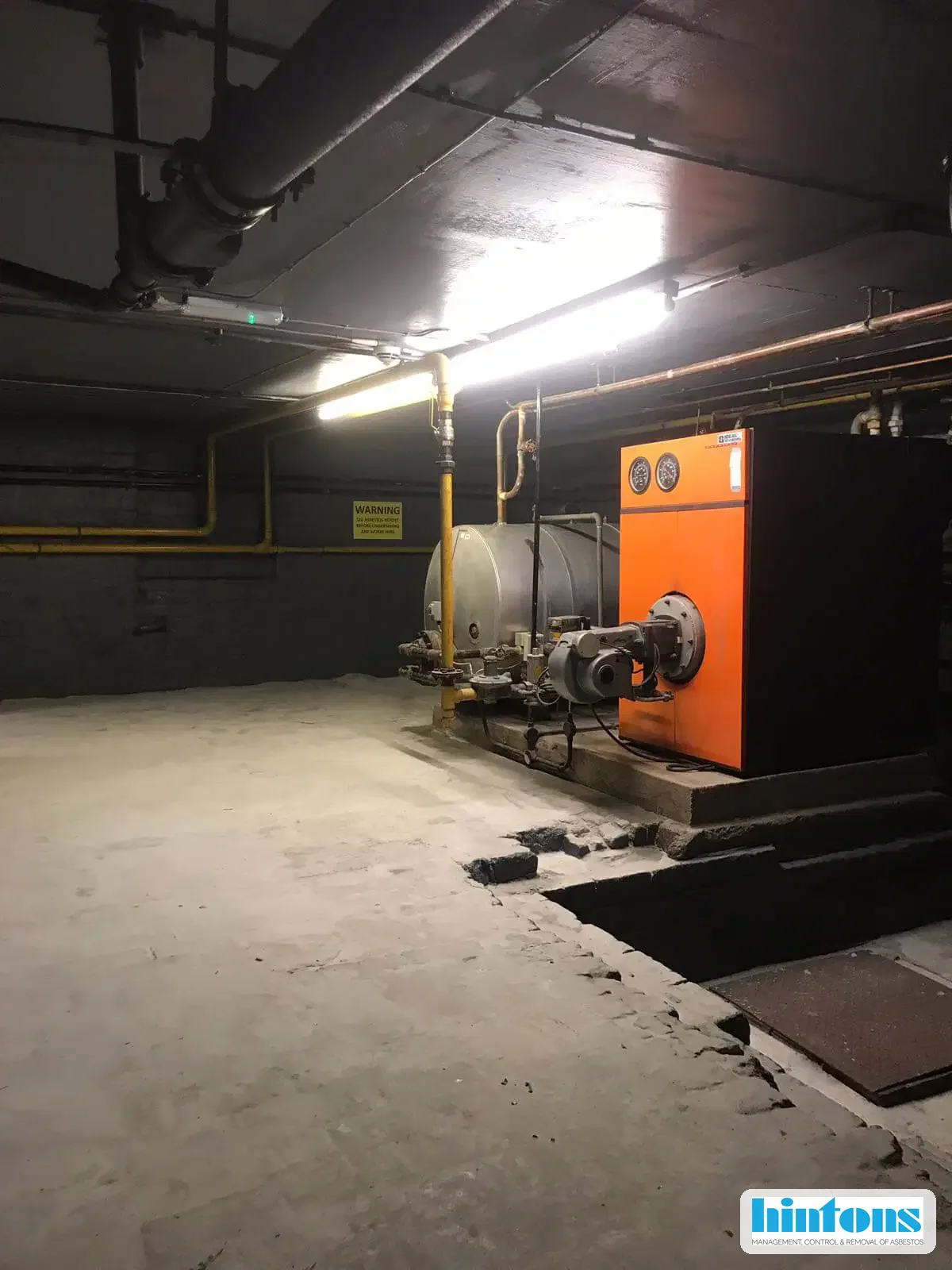 Plant room following asbestos residue removal and encapsulation at Kidderminster Town Hall